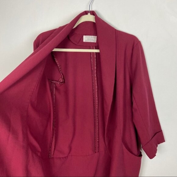 Love and Liberty Burgundy Crepe Blazer‎ Open Front Size Medium Stretch Cotton M - Picture 6 of 9